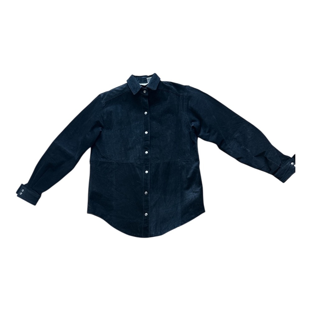 Tillman Black Suede Leather Western Style Button Up Shirt Size 8